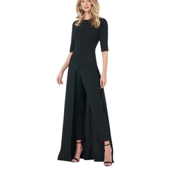 Kay Unger 8 Davina Walk Thru Jumpsuit Black Evening Stretch Crepe Skirt - Picture 13 of 13
